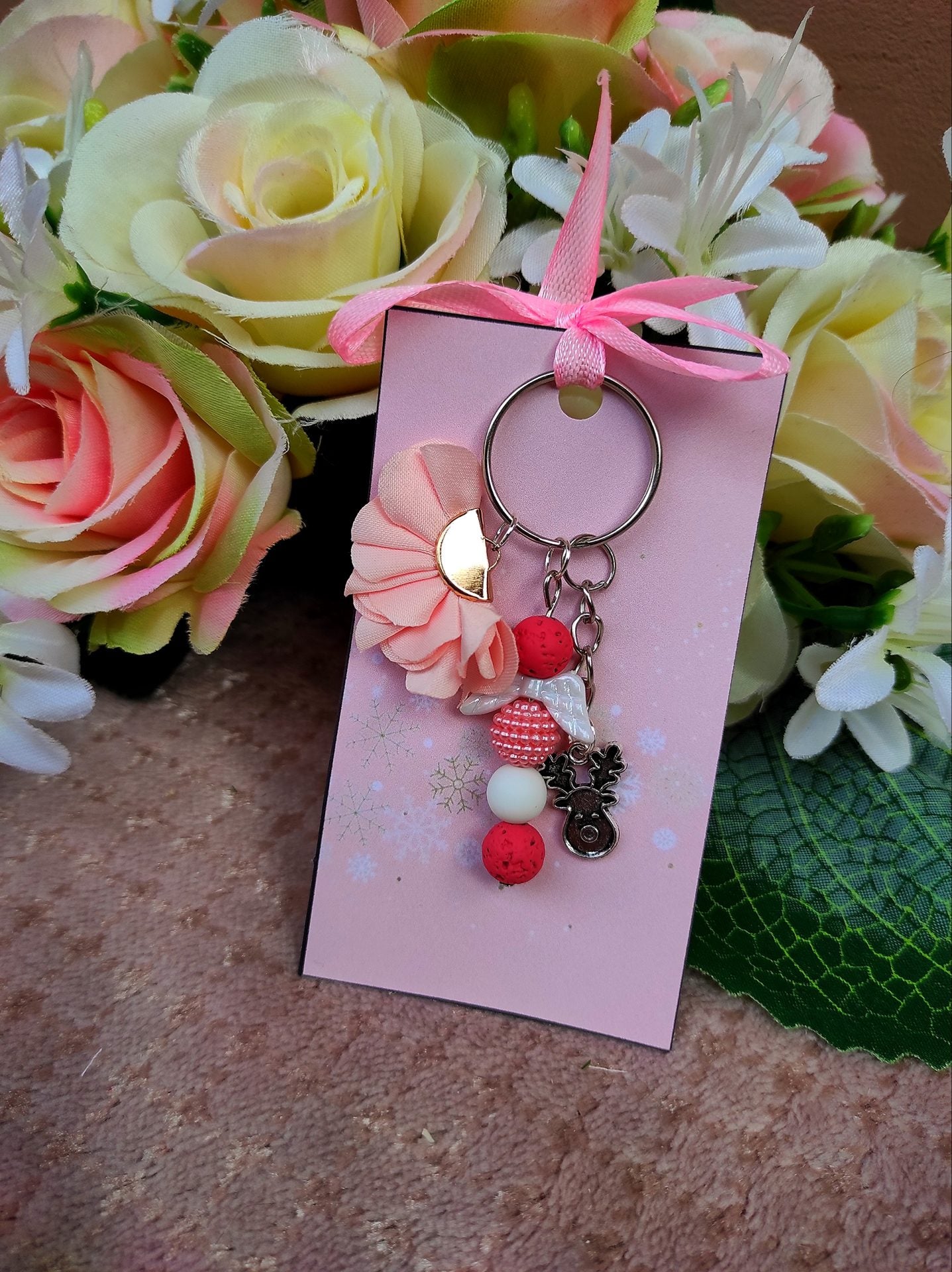 Rénszarvasos lávakő kulcstartó